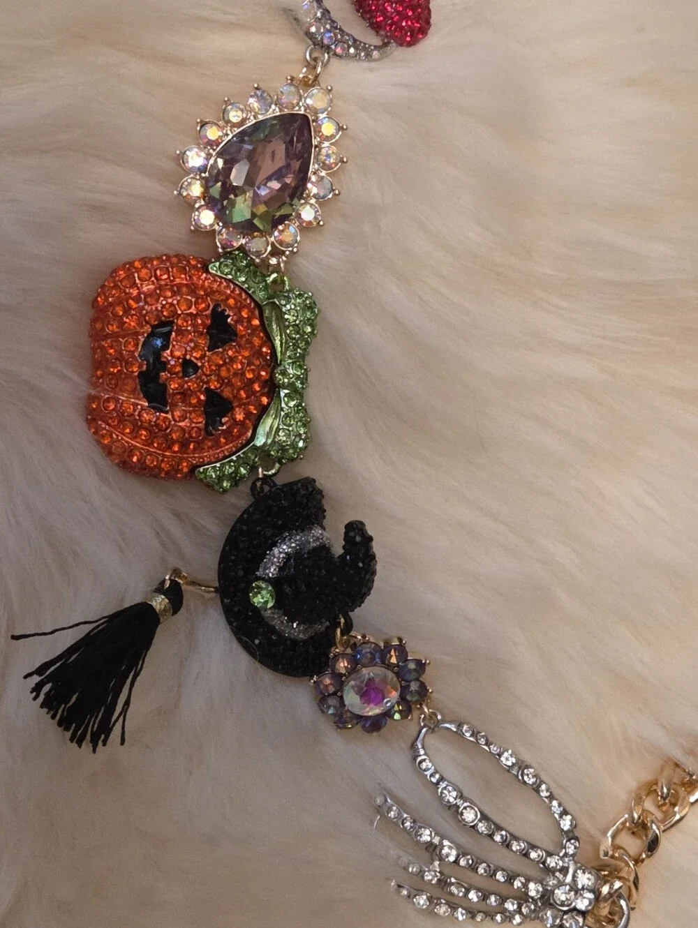 Betsey Johnson Halloween Pumpkin Witch Hat Moon Heart  Rhinestone Necklace NWT